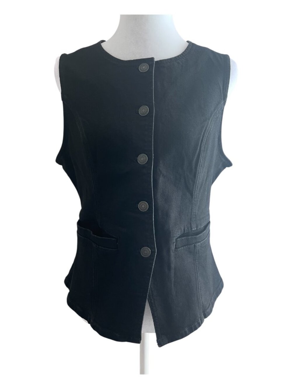 American Eagle Black Fitted Denim Vest - Size Medium - Picture 2 of 8
